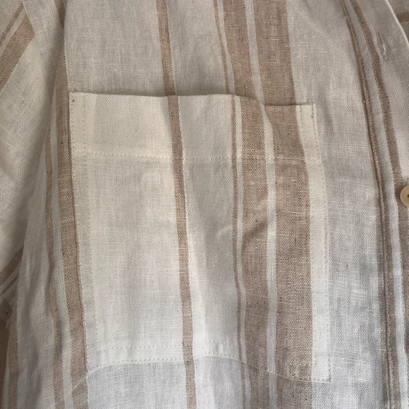 Madewell :: Short Sleeve Safari Shirt :: Size Small :: White and Brown Stripe - Picture 3 of 9